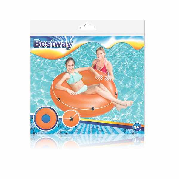 Inflable Salvavidas Montable Forma de Dona Naranja y Azul para Alberca