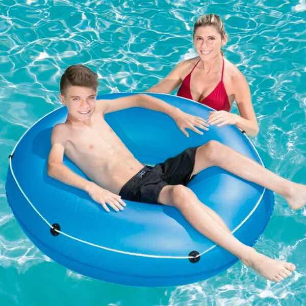 Inflable Salvavidas Montable Forma de Dona Naranja y Azul para Alberca