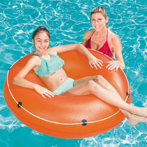 Inflable Salvavidas Montable Forma de Dona Naranja y Azul para Alberca