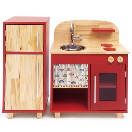 Cocinita Infantil de madera con Refrigerador de juguete Roja