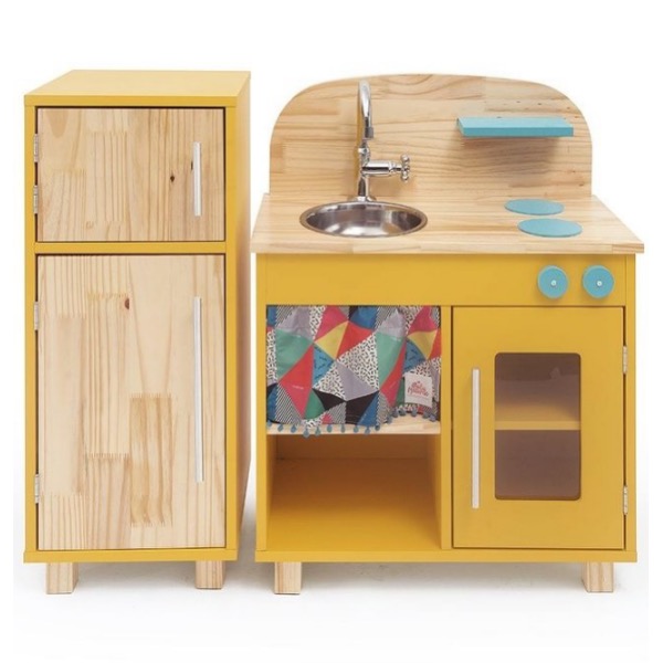Cocinita Infantil de madera con Refrigerador de juguete mod. Amarilla