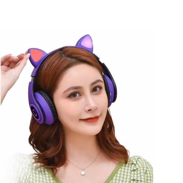 Audífonos Diadema Gato Bluetooth 5.0 high definition luces intercambiables 