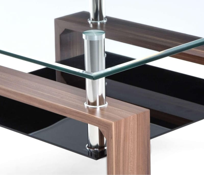 Mesa de Centro Moderna Cristal Madera Industrial Cuadrada 80 x 80 cm Contemporanea