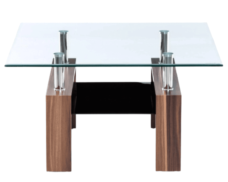 Mesa de Centro Moderna Cristal Madera Industrial Cuadrada 80 x 80 cm Contemporanea