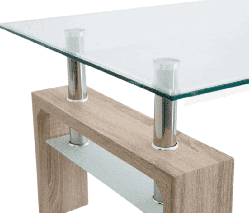 Mesa de Centro Moderna Cristal Madera Industrial Beige Rectangular Contemporanea