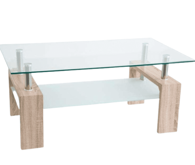 Mesa de Centro Moderna Cristal Madera Industrial Beige Rectangular Contemporanea