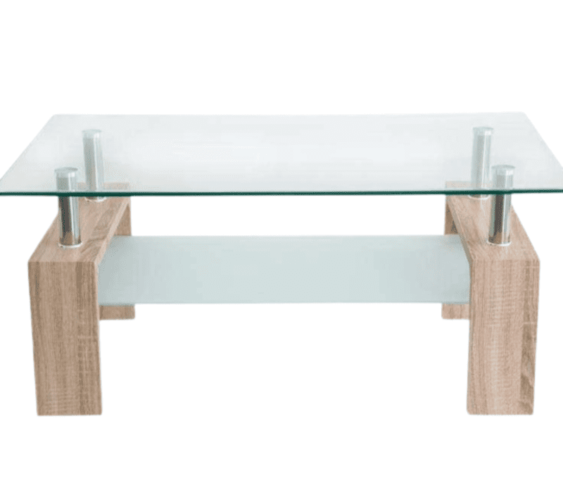 Mesa de Centro Moderna Cristal Madera Industrial Beige Rectangular Contemporanea