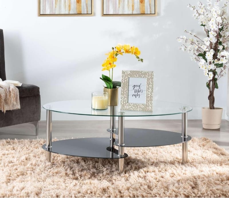 Mesa de Centro Triple Cristal Moderna Ovalada Contemporanea