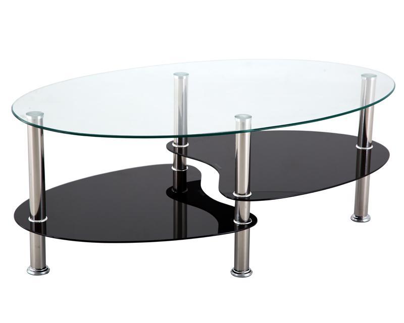 Mesa de Centro Triple Cristal Moderna Ovalada Contemporanea