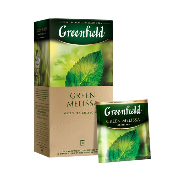 Greenfield Green Melissa, Té Verde De Hierbas y Frutas (toronjil,  hierbabuena), 25 bolsitas en sobres individuales, 37, 5 g (25 bolsitas de 1,5 g c/u)