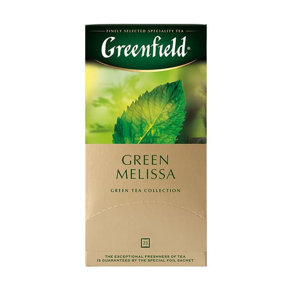Greenfield Green Melissa, Té Verde De Hierbas y Frutas (toronjil,  hierbabuena), 25 bolsitas en sobres individuales, 37, 5 g (25 bolsitas de 1,5 g c/u)