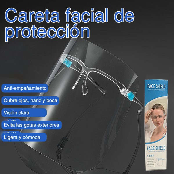 5 Piezas Caretas Protectoras Faciales Cómodas en Forma de Lentes Face Shield Caja Individual Totalmente Transparente 