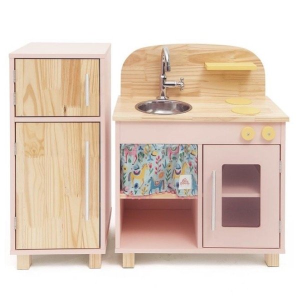 Cocinita Infantil de madera con Refrigerador de juguete mod.rosa