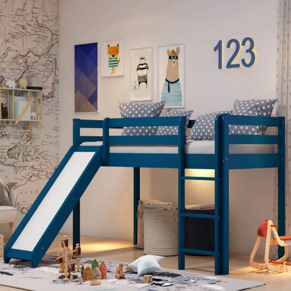 Cama Resbaladilla Infantil de madera mod. azul