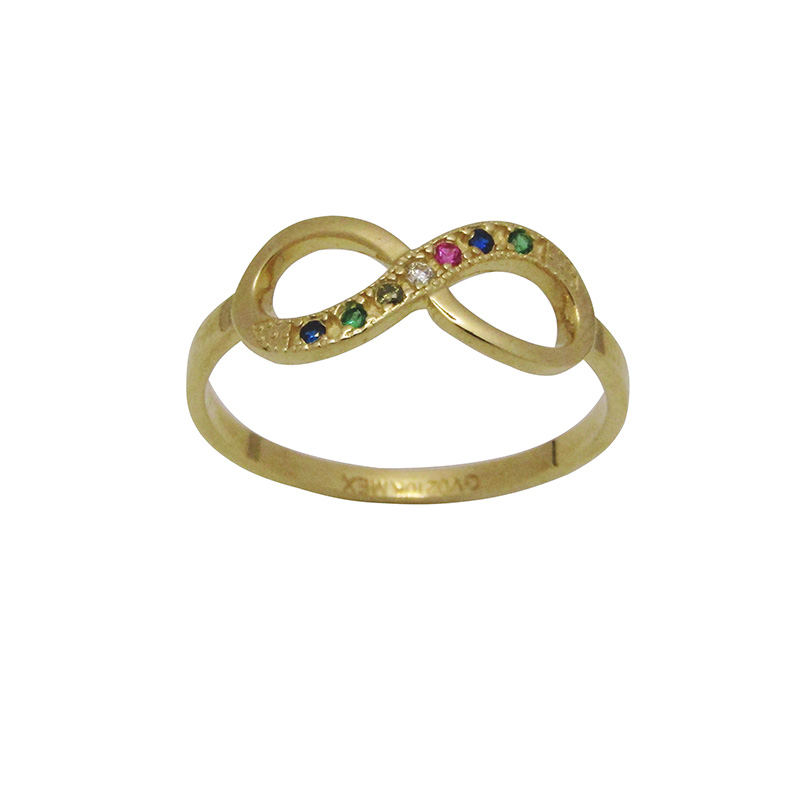 ANILLO INFINITO ORO 10K CON PIEDRAS MULTICOLOR