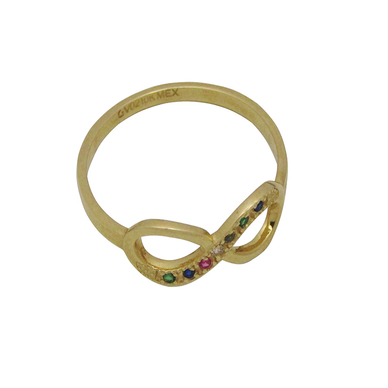 ANILLO INFINITO ORO 10K CON PIEDRAS MULTICOLOR