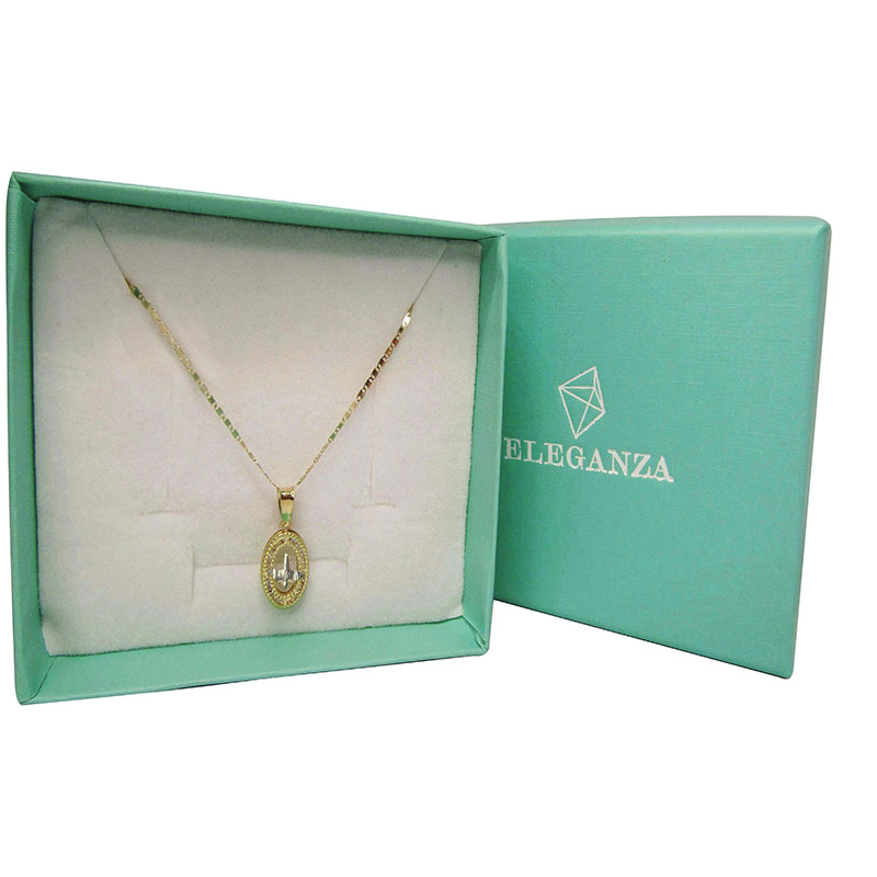 MEDALLA PARA BAUTIZO ESPÍRITU SANTO CON PIEDRAS ORO 10K INCLUYE CADENA DE ORO 10K