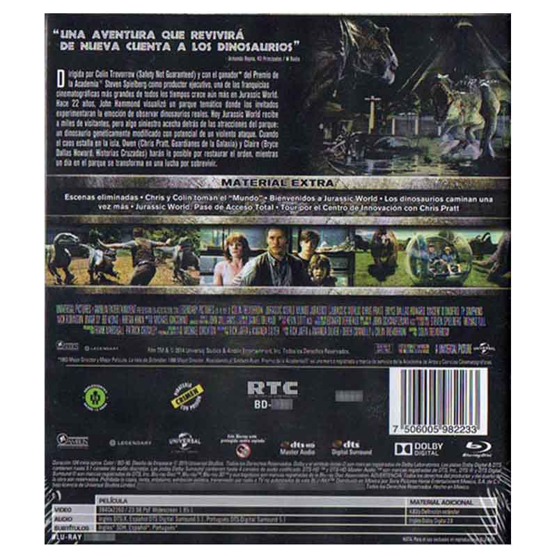 Jurassic World Mundo Jurásiko Película 4k Ultra Hd + Bluray