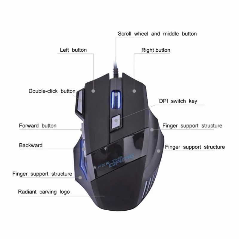 Mouse Gamer óptico alámbrico Gadgets & fun diseño ergonómico  7 botones DPI 1000, 1600, 2400, 3200