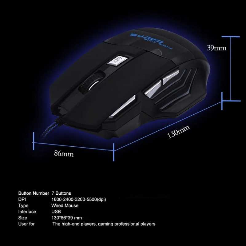 Mouse Gamer óptico alámbrico Gadgets & fun diseño ergonómico  7 botones DPI 1000, 1600, 2400, 3200