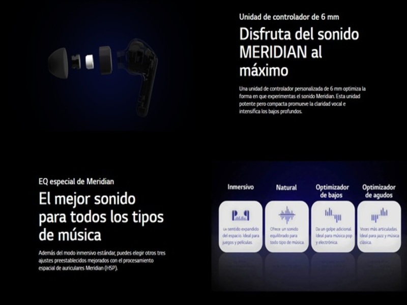 Audífonos Earbuds LG Meridian Inalámbricos Negros Tone Free HBS-FN6