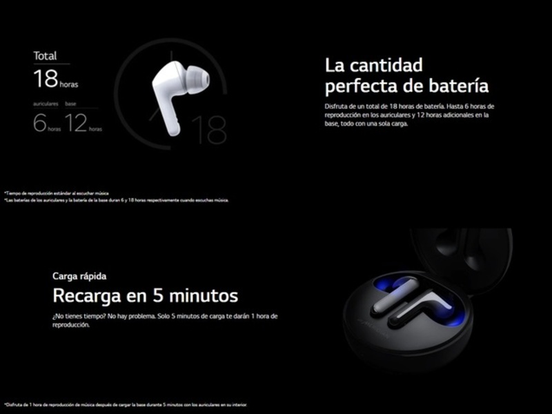 Audífonos Earbuds LG Meridian Inalámbricos Negros Tone Free HBS-FN6
