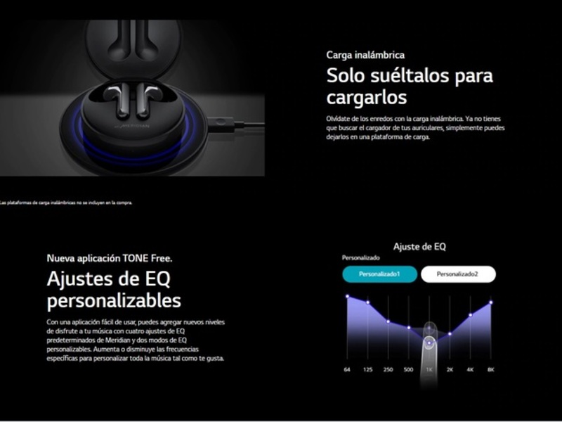Audífonos Earbuds LG Meridian Inalámbricos Negros Tone Free HBS-FN6