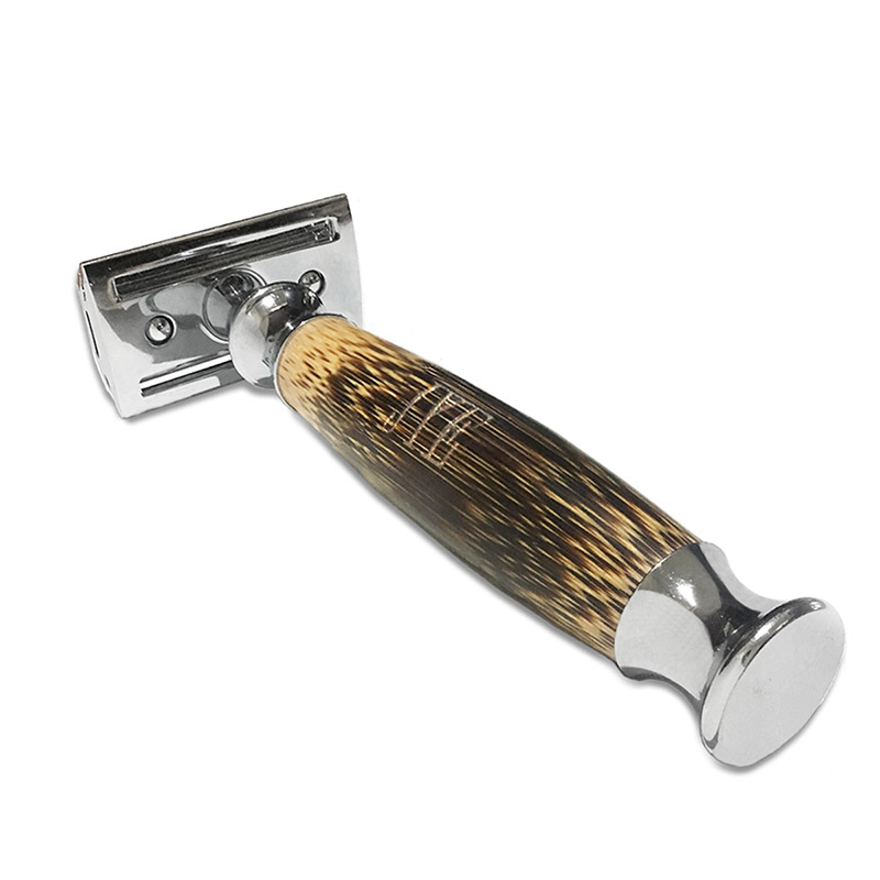 Rastrillo Clásico Apertura Mariposa Doble Filo con Mango de Bambú Elegante con 3 cuchillas de repuesto JYE