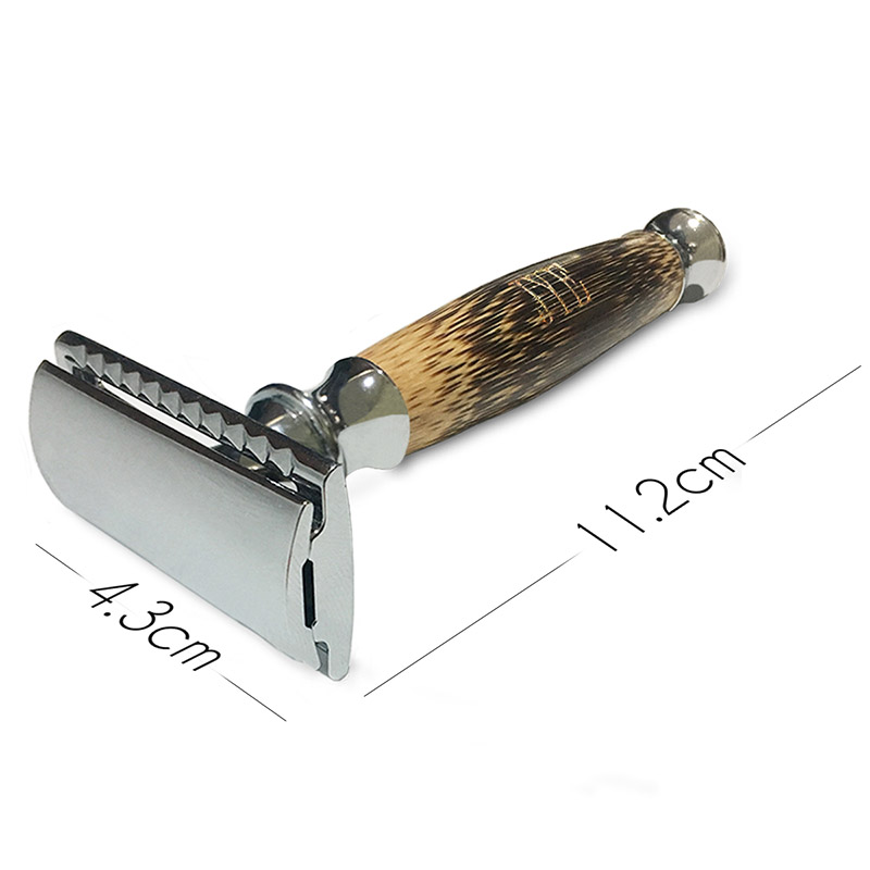 Rastrillo Clásico Apertura Mariposa Doble Filo con Mango de Bambú Elegante con 3 cuchillas de repuesto JYE