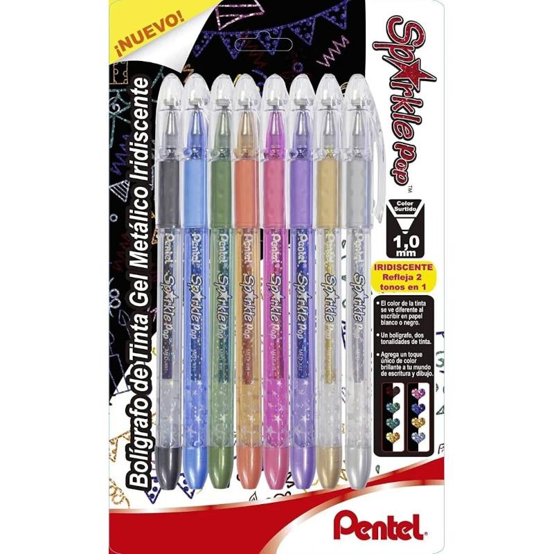 8 Bolígrafos Plumas Lapiceros Tinta Gel Pentel Sparkle Pop