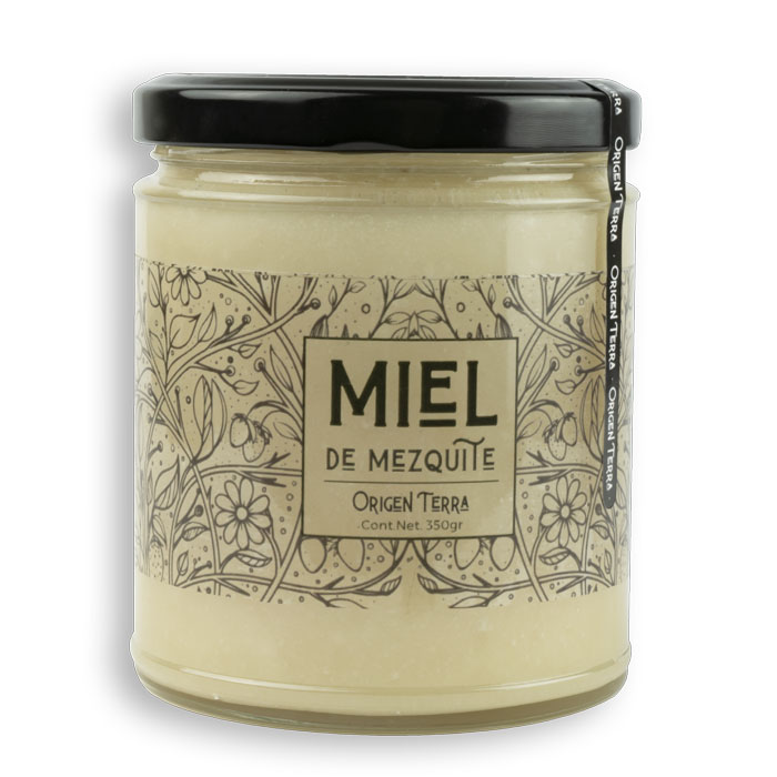 Miel de Abeja, Flor de Mezquite de 350 gramos, blanca con sabor herbal Miel de Abeja, Flor de Mezquite de 350 gramos, blanca con sabor herbal