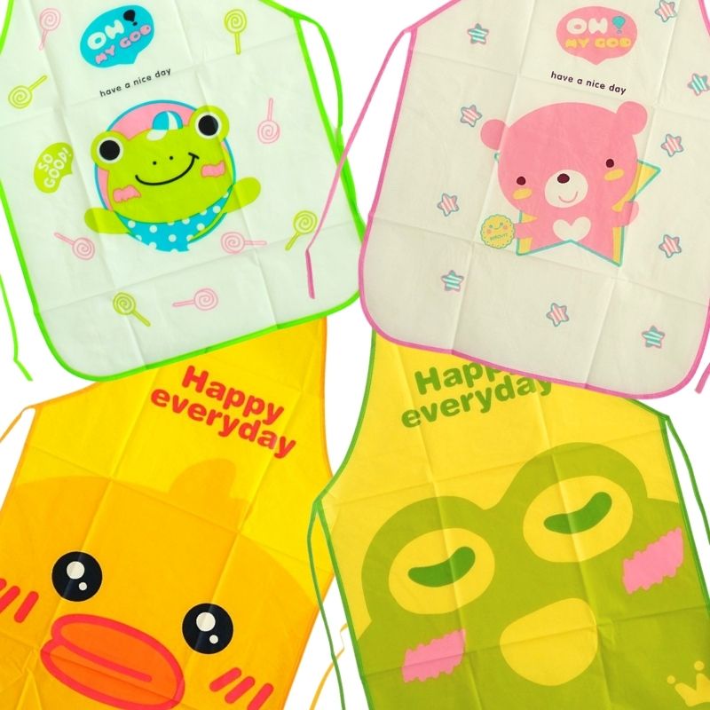 Mandil Delantal Plástico Dibujo Animales, LBP, Cocina Hogar Manualidades, 69cm -Rosa Oso