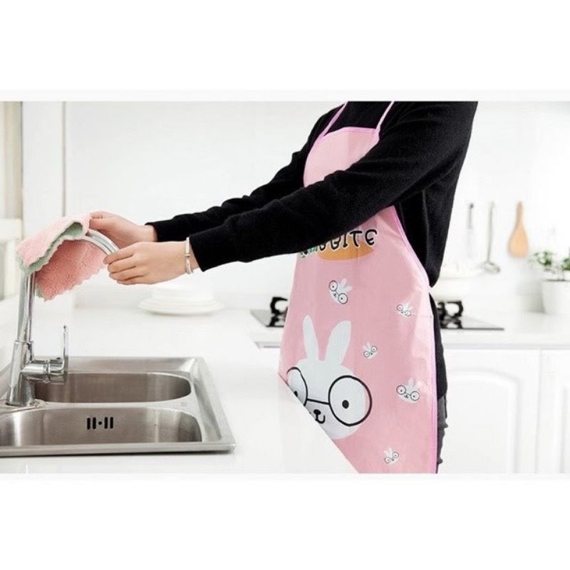 Mandil Delantal Plástico Dibujo Animales, LBP, Cocina Hogar Manualidades, 69cm -Rosa Oso