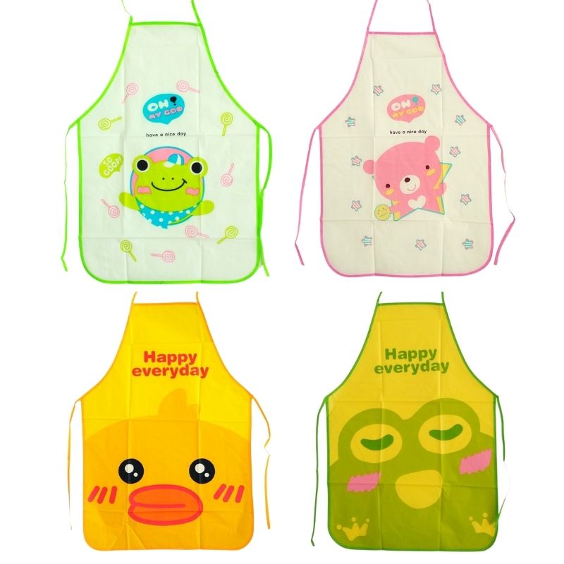 Mandil Delantal Plástico Dibujo Animales, LBP, Cocina Hogar Manualidades, 69cm -Rosa Oso