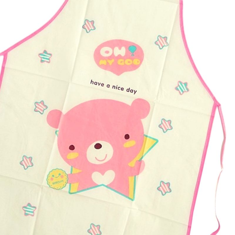 Mandil Delantal Plástico Dibujo Animales, LBP, Cocina Hogar Manualidades, 69cm -Rosa Oso