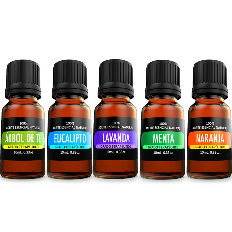 Kit de 5 aceites Esenciales para difusor y Aromaterapia Lavanda, Árbol de  Té, Eucalipto, Naranja, Menta 5 x10 mL BIENAT AROMATERAPIA ORIGINAL  NATURE'S
