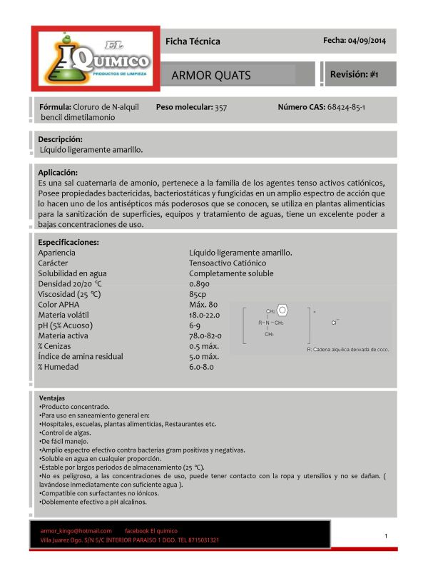 Desinfectante Sanitizante biodegradable Sales Cuaternarias De Amonio 20 lts 