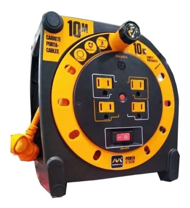 Extension Electrica Retractil Carrete 10 Mts 4 Cont Uso Rudo