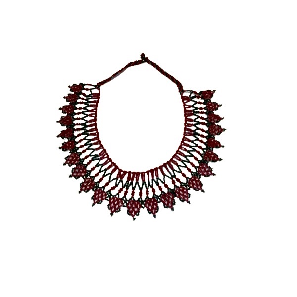 Gargantilla Artesanal Wixarika con chaquira Rojo y negro
