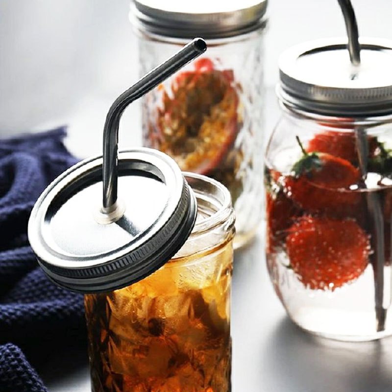 Set de 8 Popotes Reusables de Acero Inoxidable Curvos DrinkLab