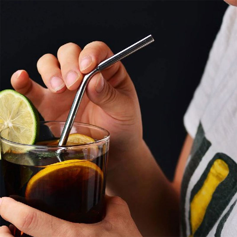 Set de 8 Popotes Reusables de Acero Inoxidable Curvos DrinkLab