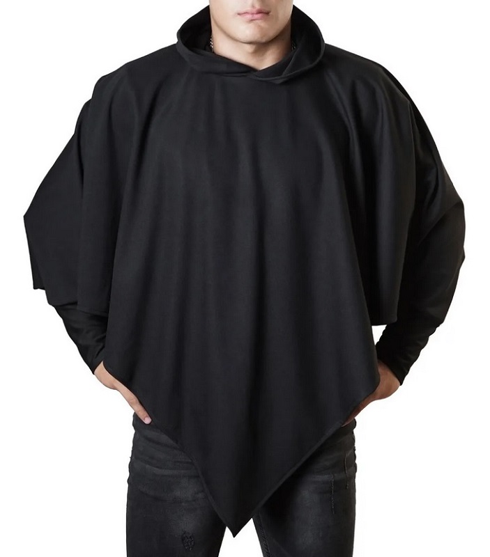 Poncho de Hombre Con Gorro, Gabán, Capa, Sueter, Negro, Hoodie