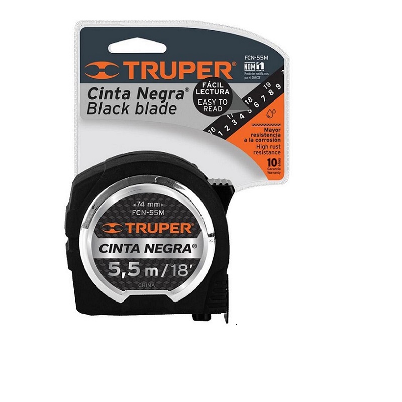 METRO -FLEXÓMETRO-CINTA METRICA NEGRA 5.5 M EXTRA ANCHA LECTURA DE AMBOS LADOS FCN-55M TRUPER
