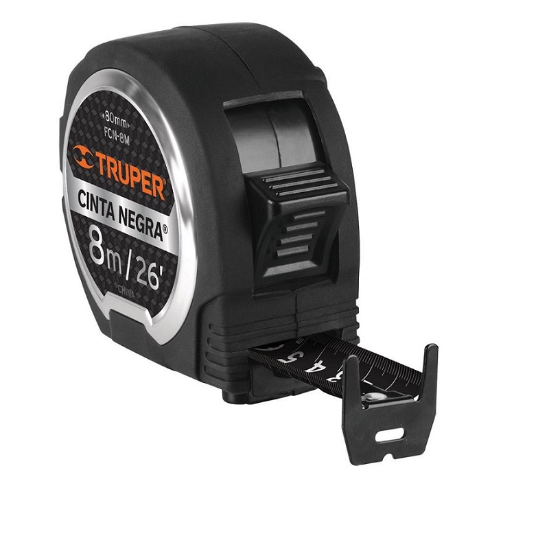 METRO-FLEXÓMETRO -CINTA METRICA NEGRA  DE 8m/26" E Extra Ancha lectura  por ambos lados FCN-8M TRUPER 