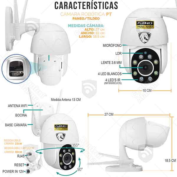 Camara Wifi Ip Mini Domo Full Hd Zoom Digital Video Exterior Robotica Seguridad Vigilancia Espia Alerta Inalambrica
