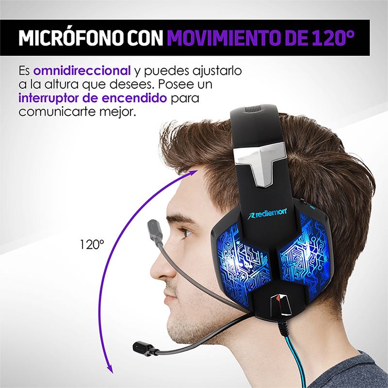 Audífonos Gamer Pro Luz LED RGB Sonido HD 360 G2500 Redlemon.