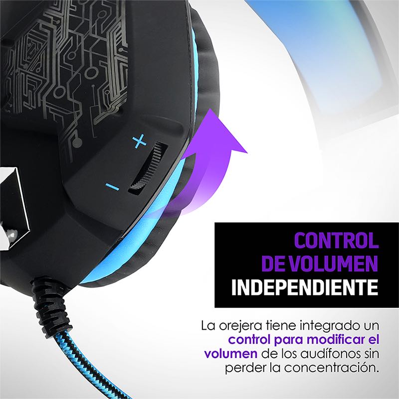 Audífonos Gamer Pro Luz LED RGB Sonido HD 360 G2500 Redlemon.