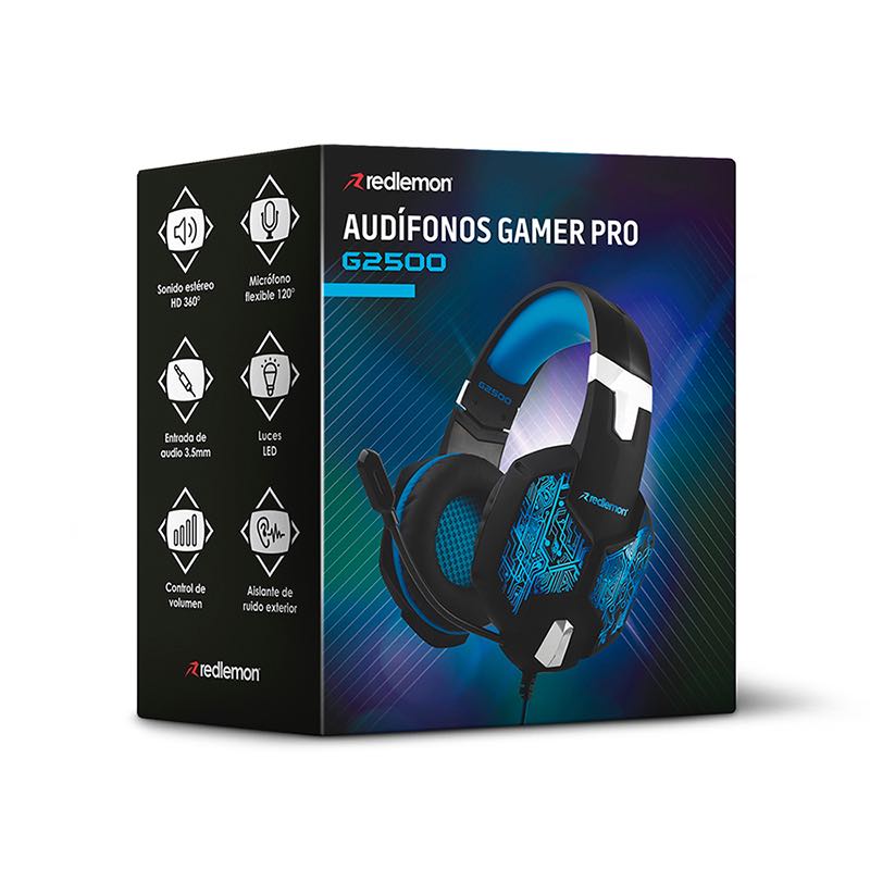 Audífonos Gamer Pro Luz LED RGB Sonido HD 360 G2500 Redlemon.