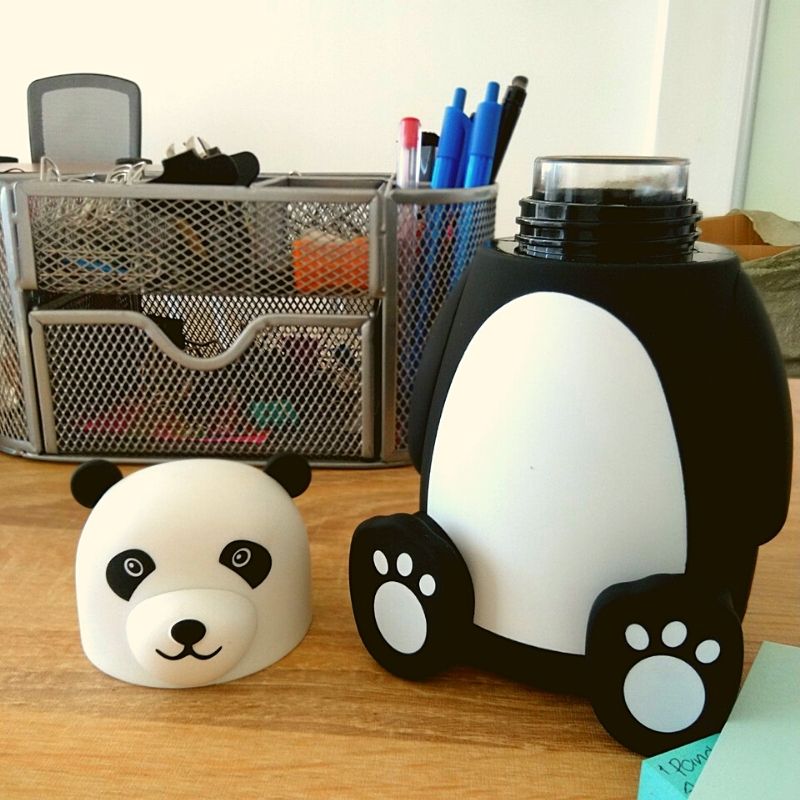 Termo Botella Vidrio Diseño Oso Panda, LBP, 320ml (10.8oz) -Blanco/Negro