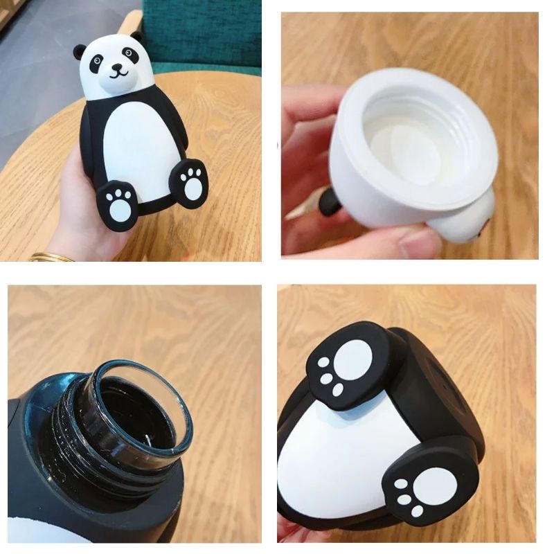 Termo Botella Vidrio Diseño Oso Panda, LBP, 320ml (10.8oz) -Blanco/Negro